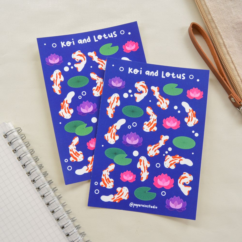 koi and lotus sticker sheet